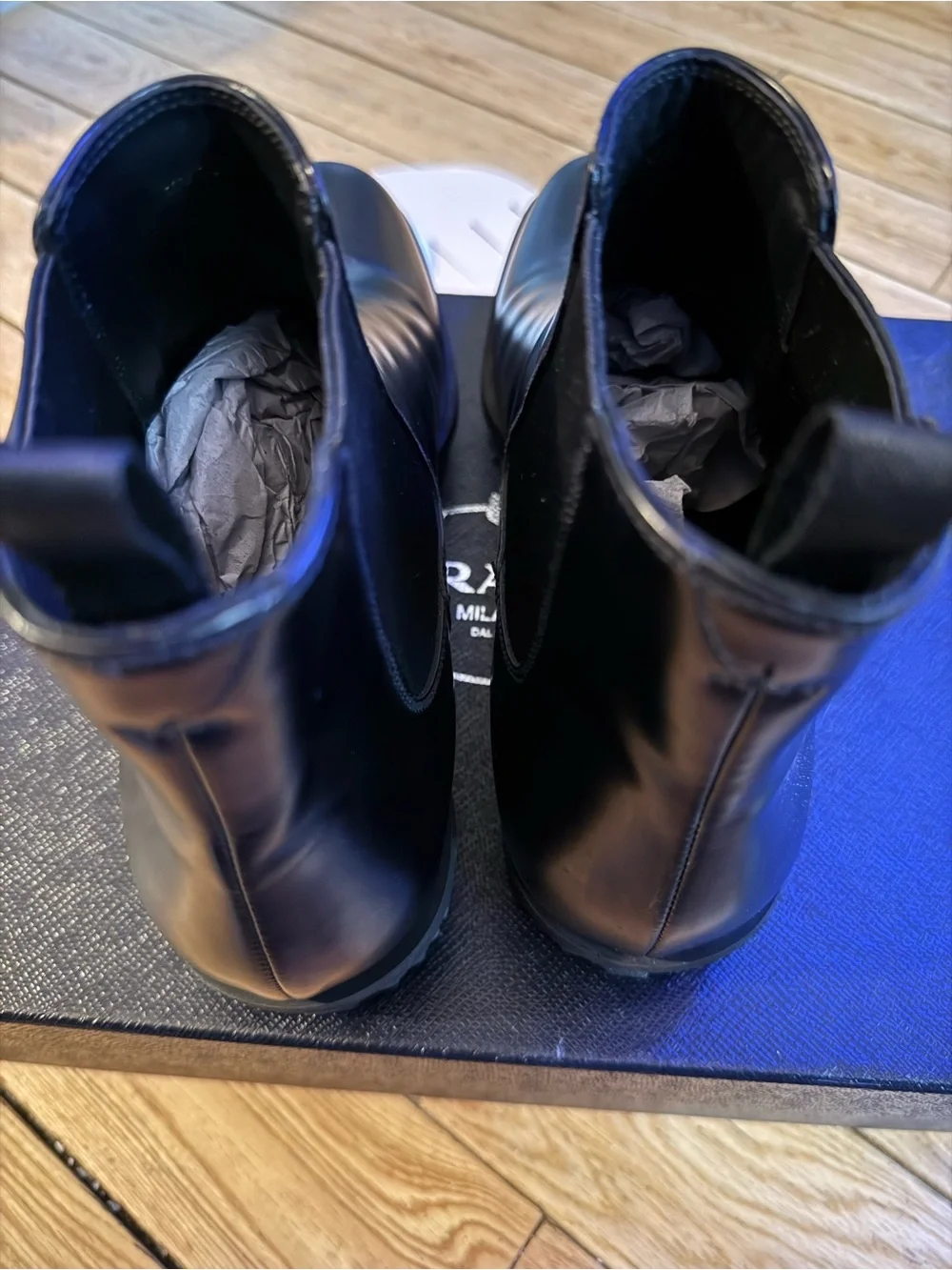 Prada Black Leather Chelsea Chukka Boots